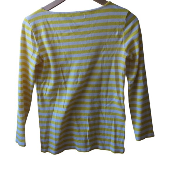 Petit bateau- Women Long-sleeved yellow striped neckline t-shirt-Size XS-NWOT - Picture 2 of 4